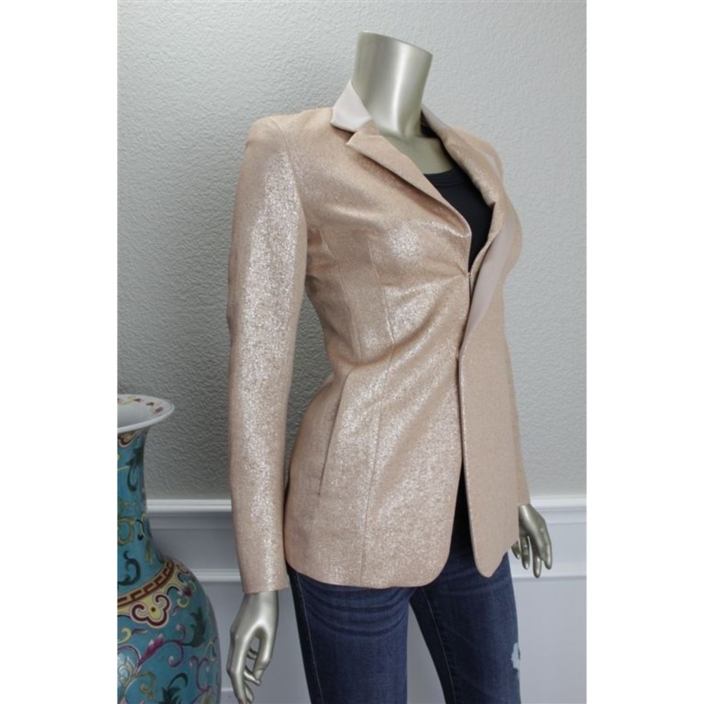 New AKRIS Rose Gold Lame Textured Metallic Ranunculus Carry Jacket 14